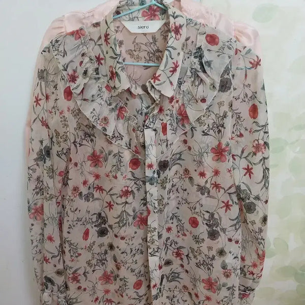 [BUNJANG] Siero Flower Pattern See-Through Blouse / 시에로 블라우스 플라워 패턴 시스루