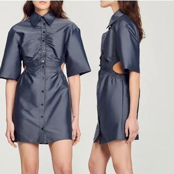 [BUNJANG] Sandro Cut-Out Shirtdress / 산드로 sandro 셔츠 원피스 컷아웃 명품 미니원피스 오피스룩 명품의류 수입의류 정장 롱원피스 롱셔츠 남방 자켓
