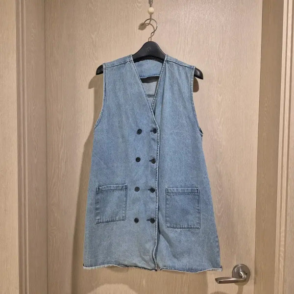 [BUNJANG] Denim Vest Double Button Pocket Design Size 77 / 청자켓 조끼 더블 버튼 포켓 디자인사이즈77