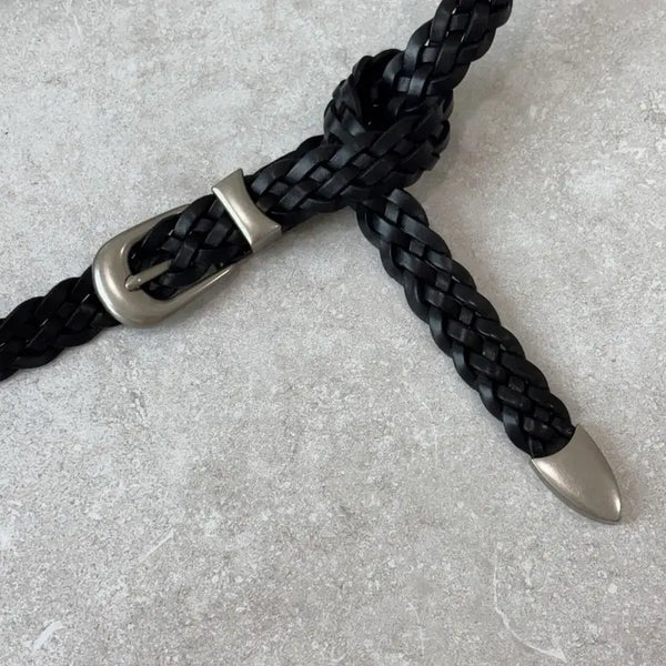 [BUNJANG] Basic Western Mesh Belt - Black (Italian Leather) / 이탈리아 소가죽 메쉬 베이직 웨스턴 벨트 블랙