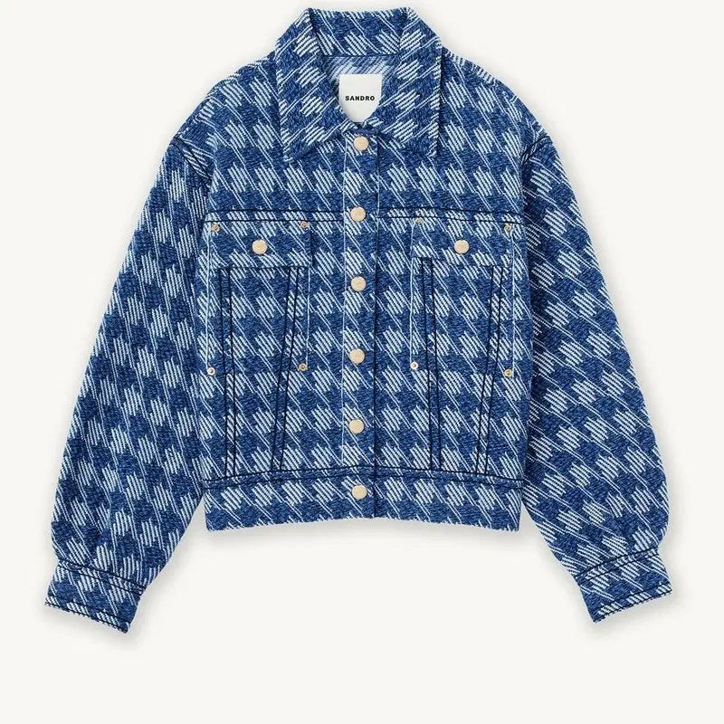 [BUNJANG] Sandro Houndstooth Check Gold Button Jacket / 1 SANDRO 산드로 하운드 투스 체크 금장 버튼 자켓