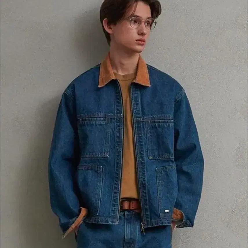[BUNJANG] Corduroy Collar Denim Zip-Up Jacket / 코듀로이 카라 데님집업자켓