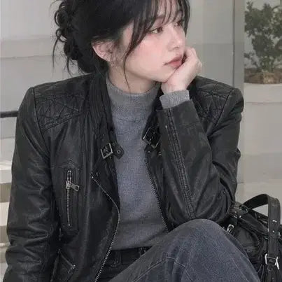 [BUNJANG] Women's Black Lambskin Quilted Jacket Size 55 / 양가죽자켓 55