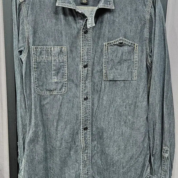 [BUNJANG] DIAFVINE Back Embroidered Denim Workshirt Dark Indigo / [M] 디아프바인 등판 자수 데님 워크셔츠 흑청 (아메카지)