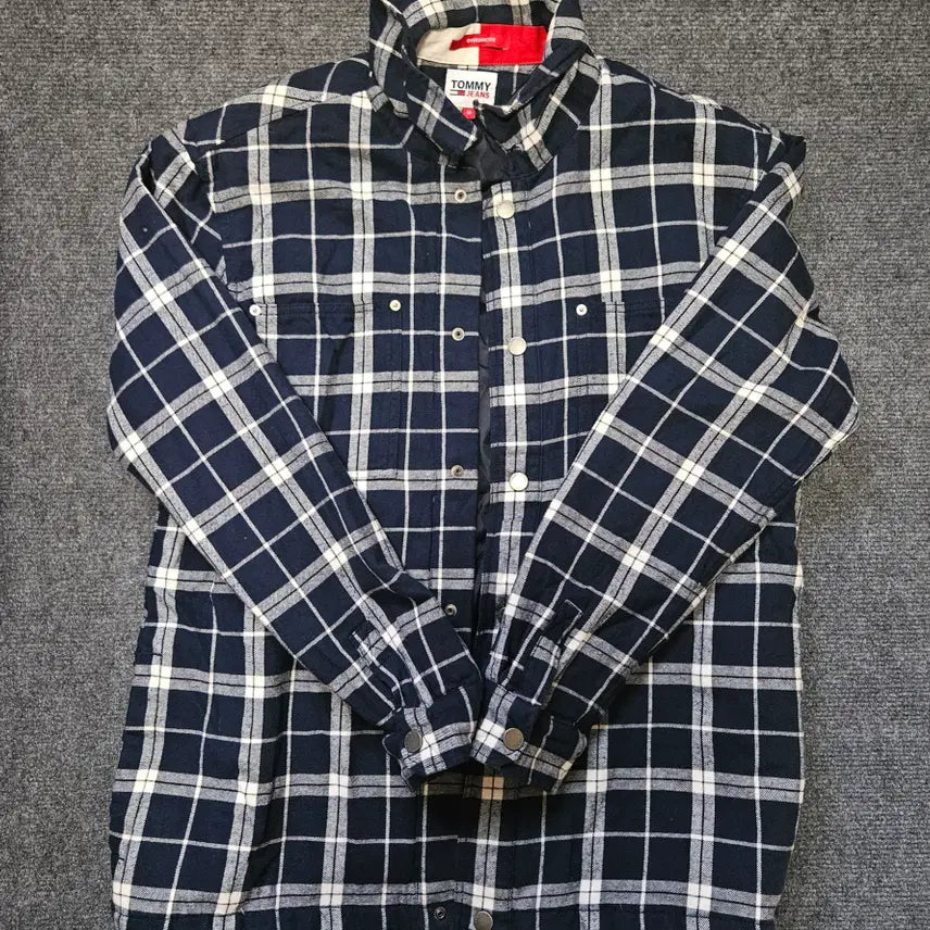 [BUNJANG] Tommy Jeans Checked Padded Overshirt Jacket / 타미진스 오버셔츠 핏 안감 퀼팅 패디드 체크 셔츠 재킷 (네이비/화이트)