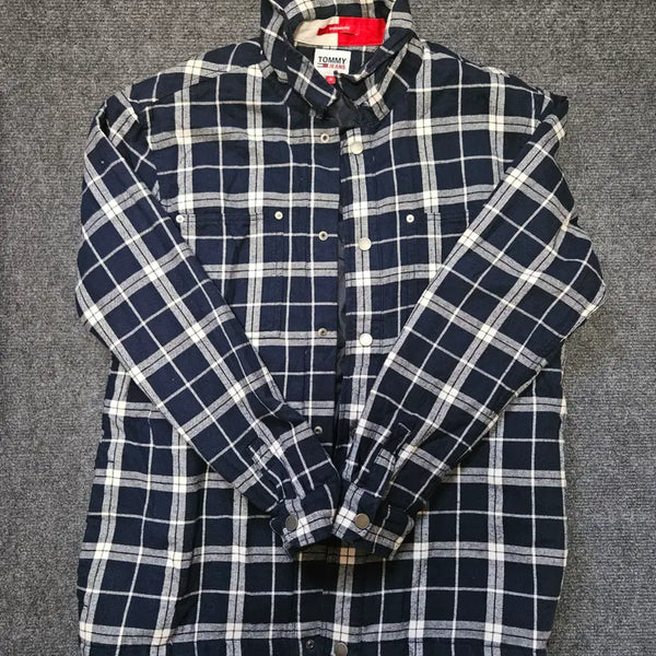 [BUNJANG] Tommy Jeans Checked Padded Overshirt Jacket / 타미진스 오버셔츠 핏 안감 퀼팅 패디드 체크 셔츠 재킷 (네이비/화이트)