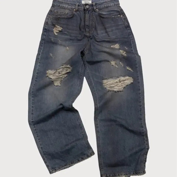 [BUNJANG] Wide Leg Denim Jeans / 덤 데미지 와이드 데님 청바지 새제품 싸게 팔아요