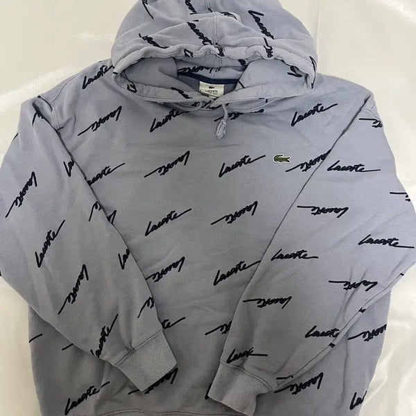 [BUNJANG] Lacoste Live All-Over Script Lettering Pullover Hoodie / 라코스테 라이브 올오버 필기체 레터링 풀오버 후드티