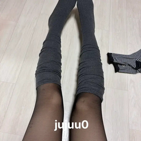 [BUNJANG] Charcoal Pleated Long Socks / 차콜 주름 롱니삭스