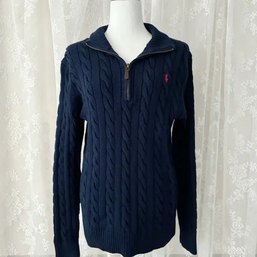 [BUNJANG] Polo Ralph Lauren Cable Knit Half-Zip Navy / M) 폴로 랄프로렌 꽈배기 반집업 니트 네이비