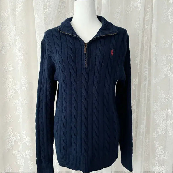 [BUNJANG] Polo Ralph Lauren Cable Knit Half-Zip Navy / M) 폴로 랄프로렌 꽈배기 반집업 니트 네이비