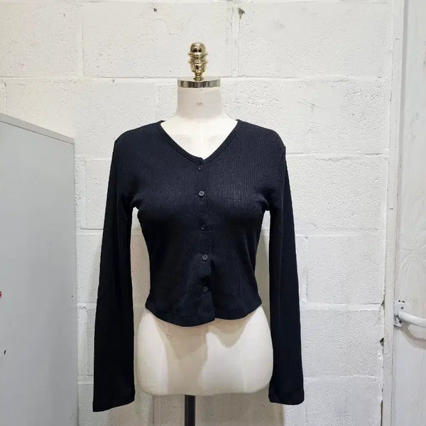 [BUNJANG] Long Sleeve Cardigan - Black / 스판좋고 재질좋은 가디건 긴팔- 블랙