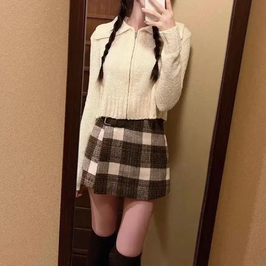 [BUNJANG] Labelle Blanc Check Blend Skirt / 라벨르블랑 체크 블렌즈 스커트 s