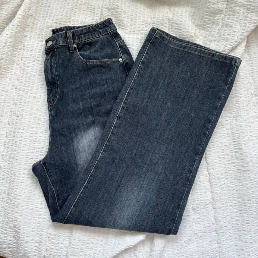 [BUNJANG] Medium Wash Wide Leg Denim Pants (L) / 중청 워싱 와이드 데님팬츠 L사이즈