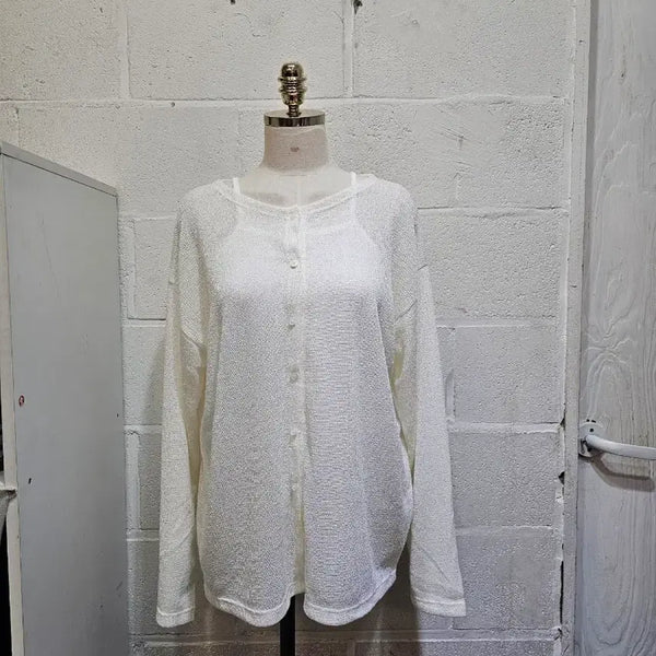 [BUNJANG] Loose Fit Button Cardigan - Ivory / 스판 좋은 루즈핏 단추 가디건 긴팔- 아이보리