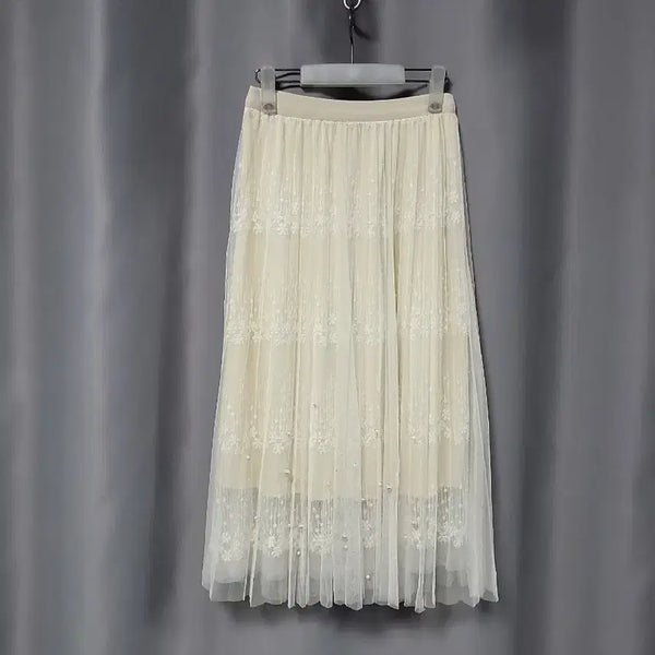 [BUNJANG] Embroidered Pearl Tulle Skirt / 자수 진주 튤 스커트