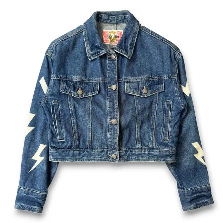 [BUNJANG] Jucy Judy Lightning Pattern Crop Denim Jacket XS / 쥬시쥬디 번개패턴 크롭 데님 자켓 XS