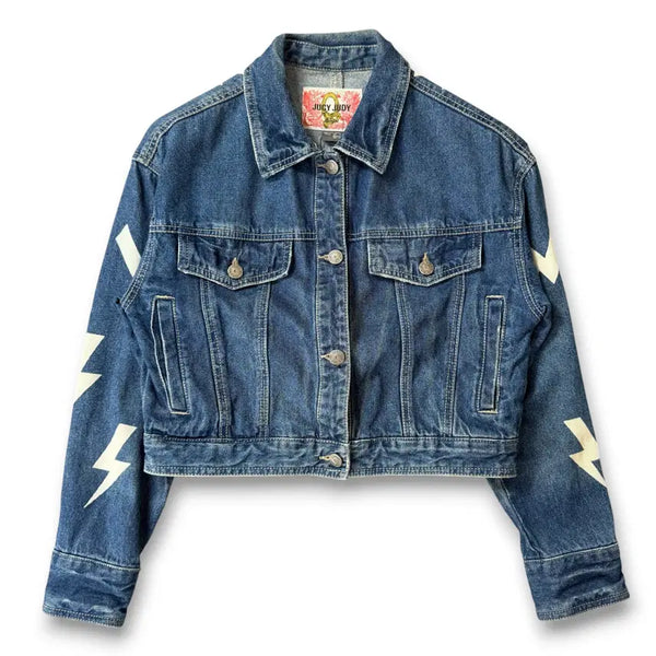[BUNJANG] Jucy Judy Lightning Pattern Crop Denim Jacket XS / 쥬시쥬디 번개패턴 크롭 데님 자켓 XS