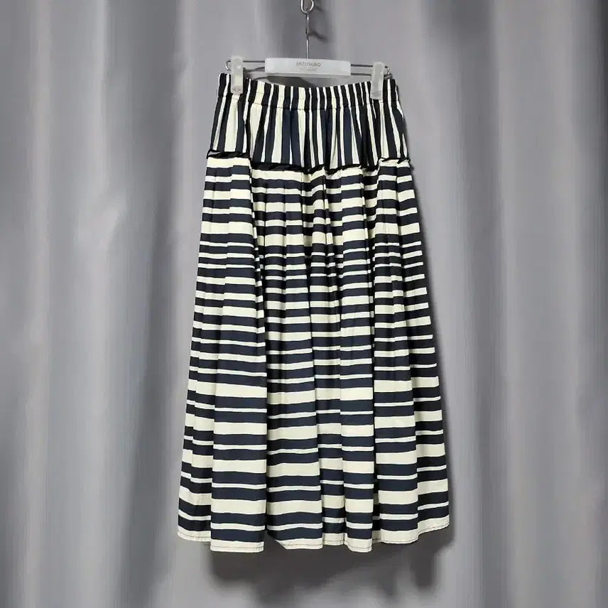 [BUNJANG] Striped Pleated Cotton Skirt / 단가라 주름 면 스커트