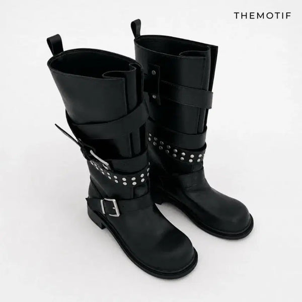 [BUNJANG] Black Vintage Studded Boots / 블랙 빈티지 스터드 부츠 워커 240