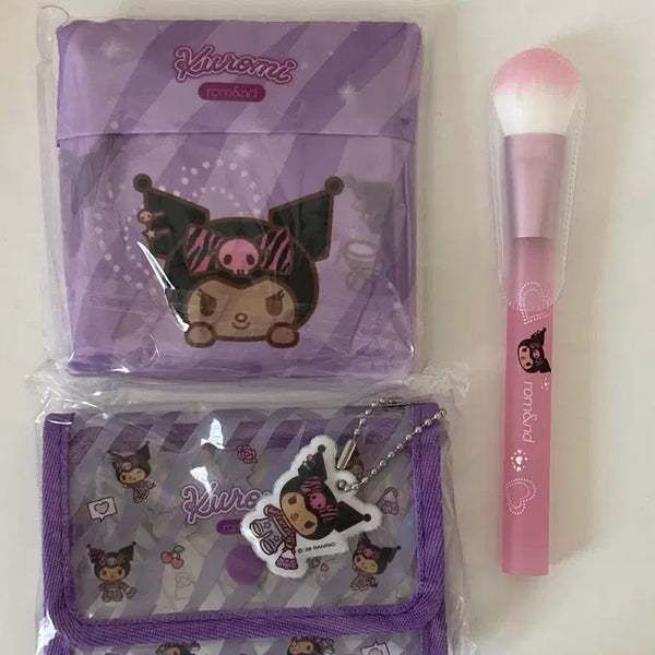 [BUNJANG] Rom&nd Kuromi Blush Brush, Reusable Bag, Lip Pouch Bundle Set / 롬앤 쿠로미 블러셔브러쉬/리유저블백/립포켓 파우치 3종 일괄