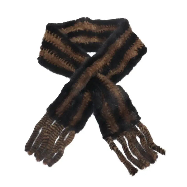 [BUNJANG] Mink Fur Stripe Muffler Brown Black / 밍크 퍼 스트라이프 머플러 브라운 블랙 목도리