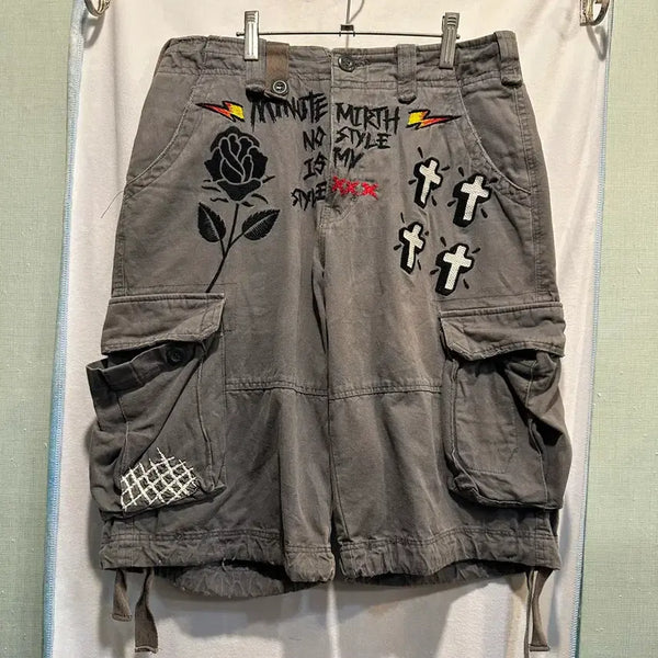 [BUNJANG] Minute Mirth Skull Patchwork Bermuda Cargo Shorts / Minute Mirth 미누트 머스 스컬 패치 워크 버뮤다 카고 쇼츠