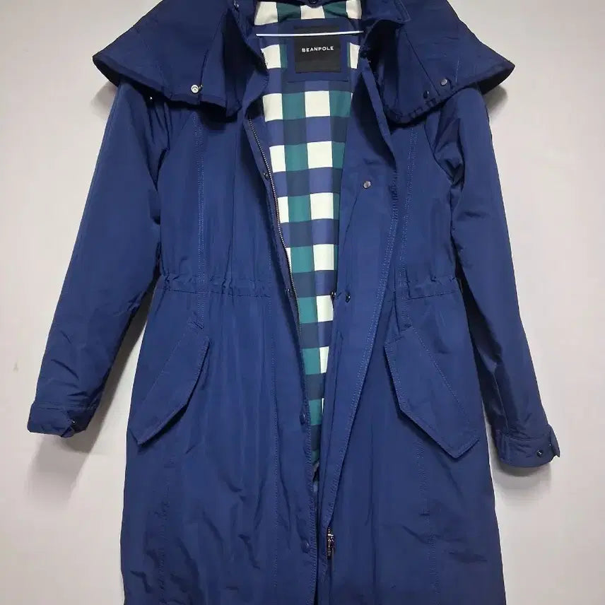 [BUNJANG] Beanpole Navy Coat with Check Lining / 빈폴 체크 안감 네이비 코트(90)