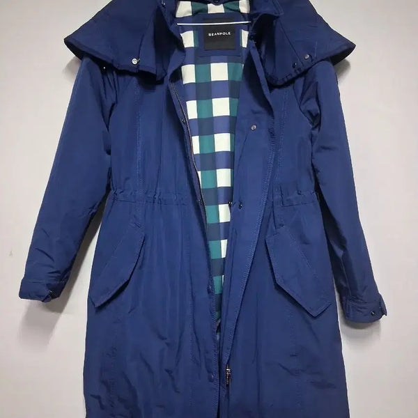 [BUNJANG] Beanpole Navy Coat with Check Lining / 빈폴 체크 안감 네이비 코트(90)