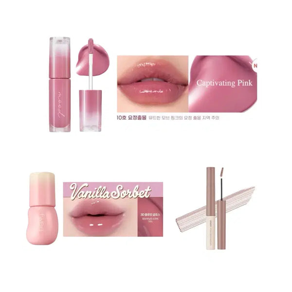 [BUNJANG] Peripera & Fwee Mute Tone Lip & Brow Set / 페리페라 요정출몰 +퓌 바닐라소르베70 +페리페라 피오니애쉬 브로우카라