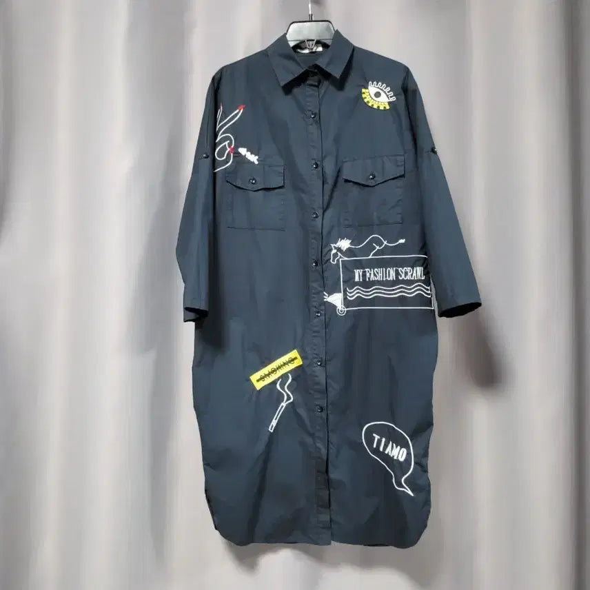 [BUNJANG] Embroidered Long Shirt / 자수 롱 셔츠