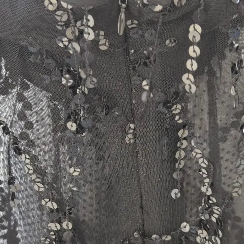 [BUNJANG] Black Sequin See-Through Blouse / 블랙 스팽글 시스루 블라우스