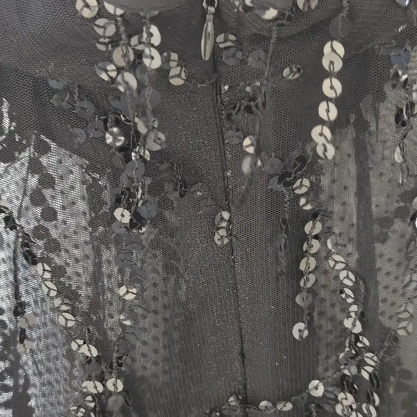 [BUNJANG] Black Sequin See-Through Blouse / 블랙 스팽글 시스루 블라우스