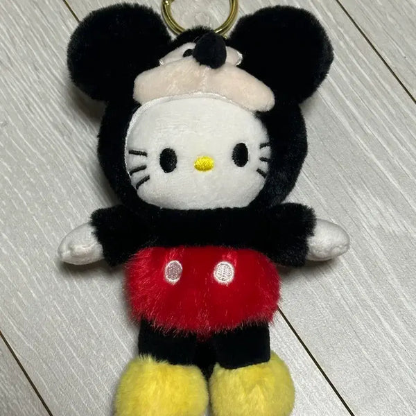 [BUNJANG] Mickey Mouse x Hello Kitty Plush Keychain / 미키마우스 헬로키티 인형 키링