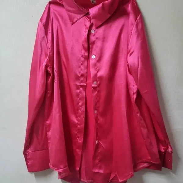 [BUNJANG] Pink Silk Shirt - Size L / 핑크공단셔츠 *L