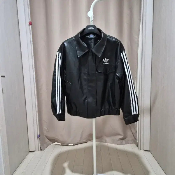[BUNJANG] Adidas 3-Stripes Leather Jacket Black / 아디다스 삼선 가죽 자켓 블랙.새상품