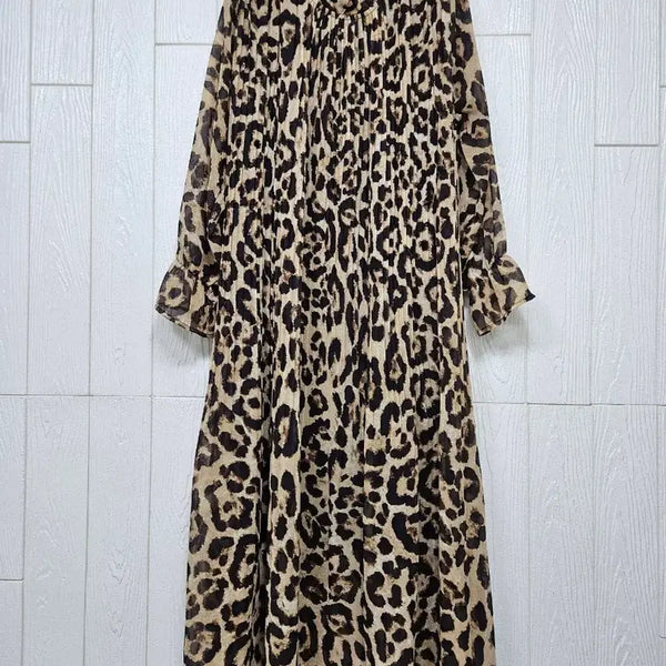 [BUNJANG] Leopard Chiffon Pleated Dress / 호피 쉬폰주름원피스