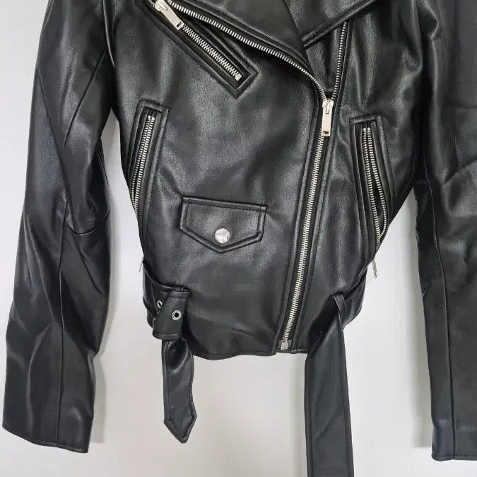 [BUNJANG] Zara Black Leather Rider Cropped Jacket / 자라 블랙 레더 라이더 크롭 자켓