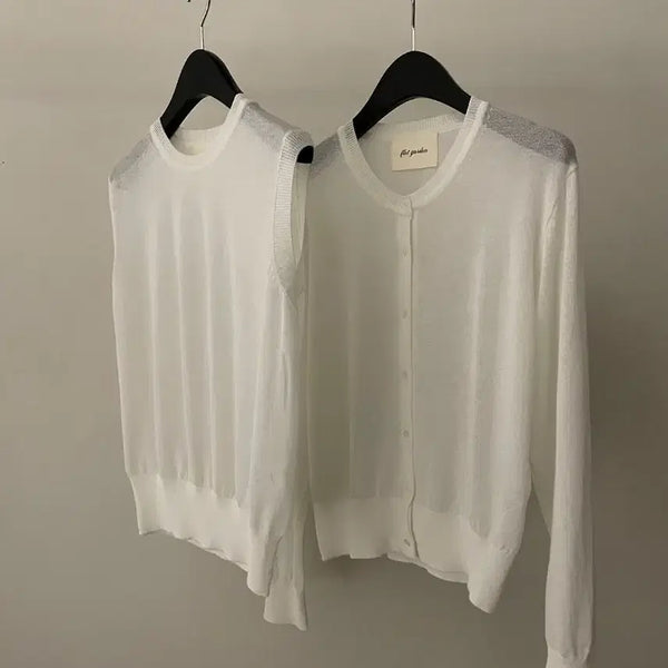 [BUNJANG] Round Knit Cardigan Set / 라운드니트 가디간 세트