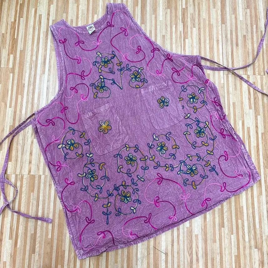 [BUNJANG] Handmade Embroidered Apron Dress / 핸드메이드 스티치 에이프론 드레스 앞치마
