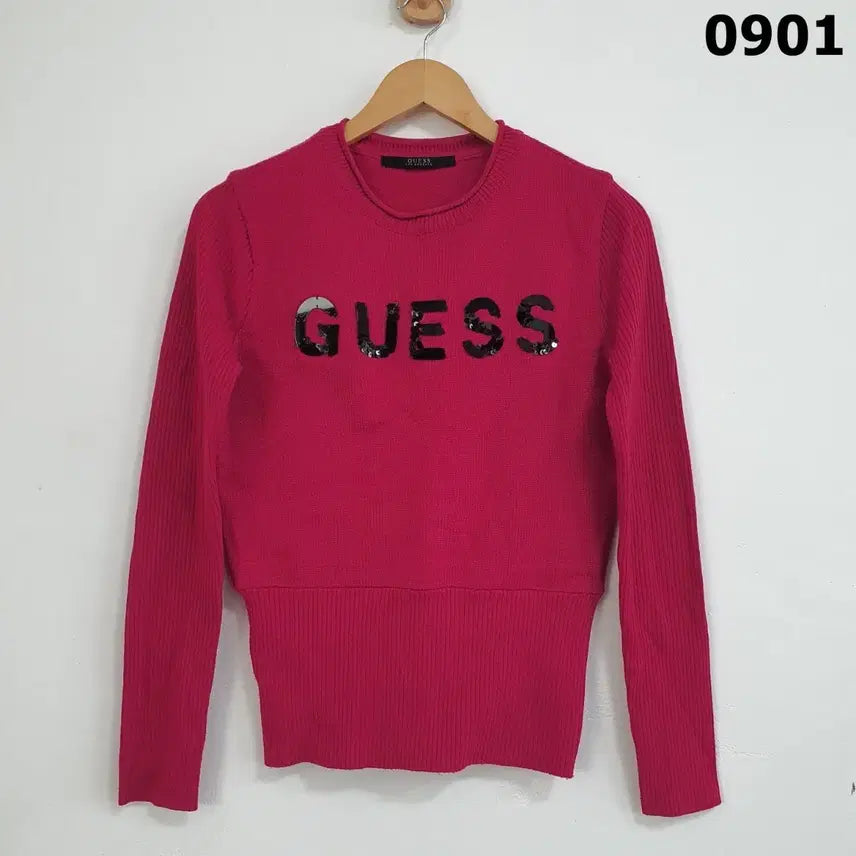 [BUNJANG] Guess Sequin Logo Knit Pink Size S / 게스 스팽글 로고 니트 핑크 s