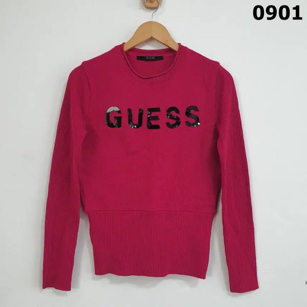 [BUNJANG] Guess Sequin Logo Knit Pink Size S / 게스 스팽글 로고 니트 핑크 s