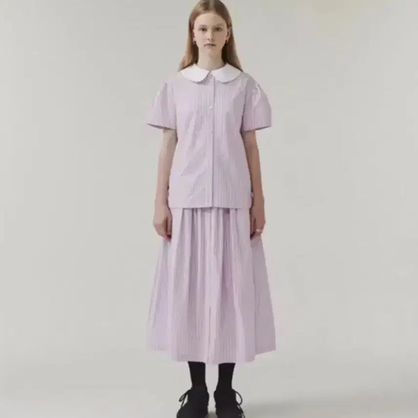 [BUNJANG] Fleta Pink Stripe Blouse and Skirt Set / 플레따 스트라이프 블라우스 스커트 셋업 핑크 S
