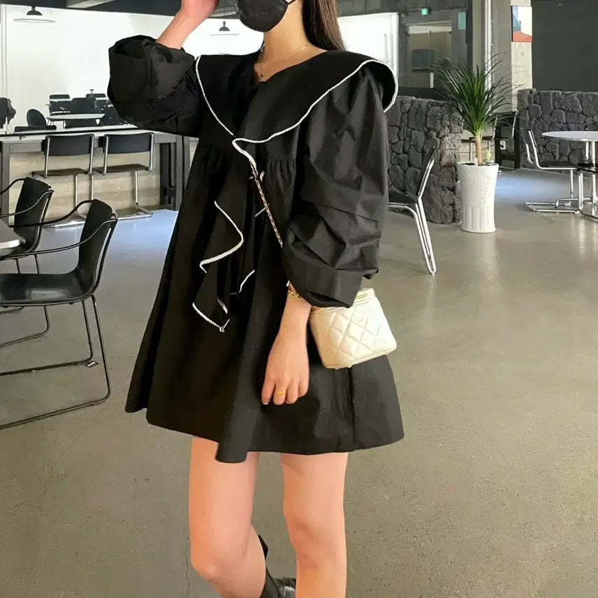 [BUNJANG] Jinny's Sailor Frill Dress / 진바니 세일러 프릴 원피스