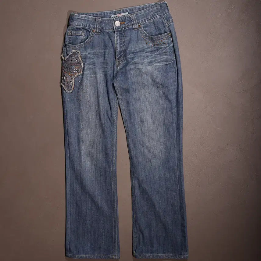 [BUNJANG] Y2K Patch Low Rise Denim Jeans / LOW RISE Y2K PATCH DENIM JEANS A1203