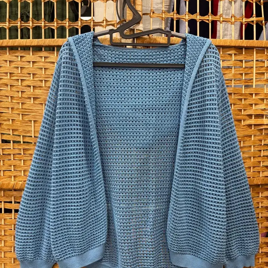 [BUNJANG] Light Blue Mesh Hooded Cardigan / 후드 그물 망사 가디건