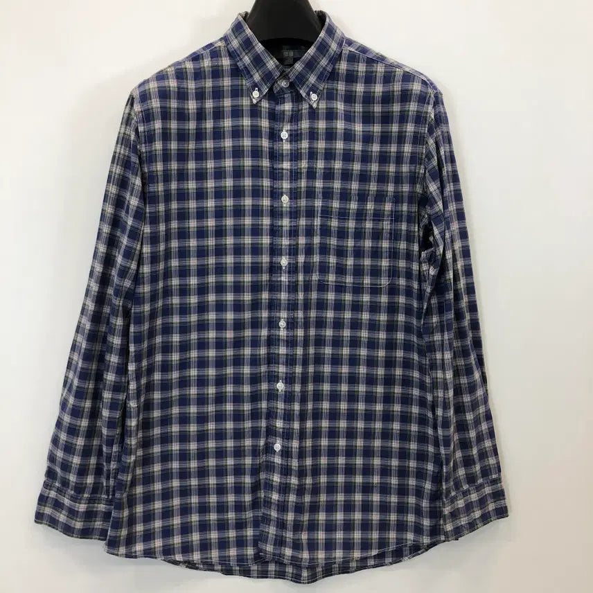 [BUNJANG] Uniqlo Button-Down Blue Check Shirt L / 유니클로 버튼다운 블루 체크셔츠 L
