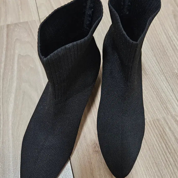 [BUNJANG] Black Knit Ankle Boots / 앵클부츠 검정 니트 삭스