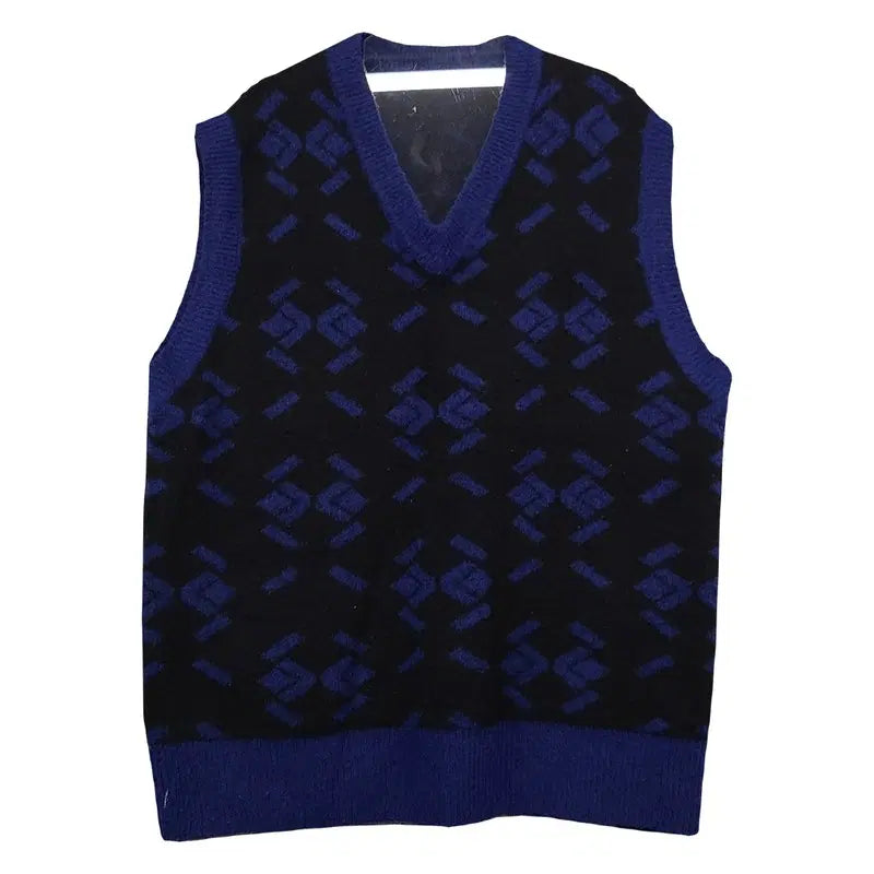 [BUNJANG] Zara Black Argyle Pattern V-Neck Knit Vest L / 자라 블랙 아가일 패턴 브이넥 니트 베스트 조끼 L
