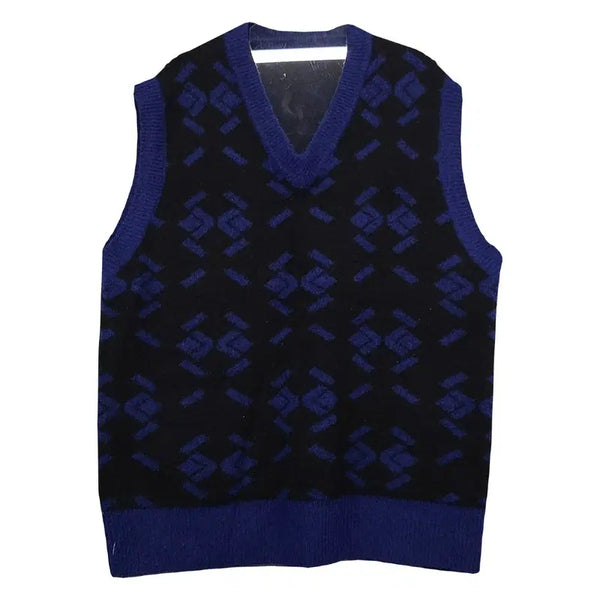 [BUNJANG] Zara Black Argyle Pattern V-Neck Knit Vest L / 자라 블랙 아가일 패턴 브이넥 니트 베스트 조끼 L